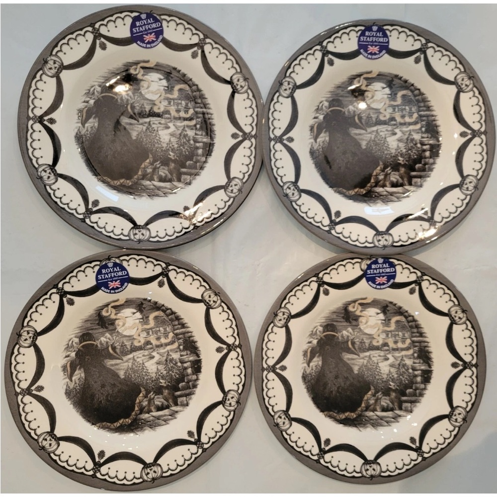 4 ct Royal Stafford Halloween Salad Plates Guardian Sorcerer Spell HTF